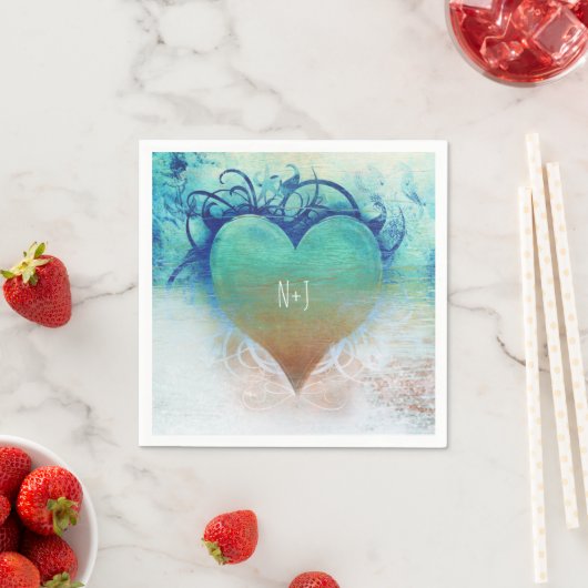 Tropical Heart Blue Grunge Beach Party Serviette (Beispiel)