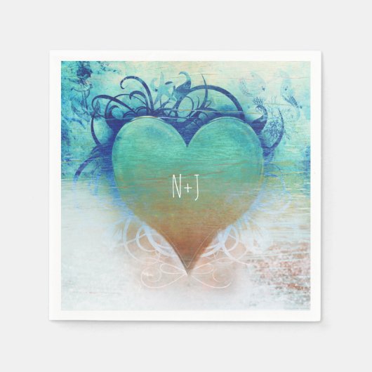 Tropical Heart Blue Grunge Beach Party Serviette (Vorderseite)