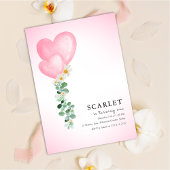 Tropical hearts balloons simple first birthday   einladung