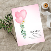 Tropical hearts balloons simple first birthday   einladung