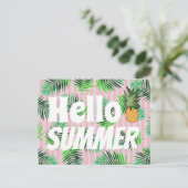 Tropical Hello Summer Palm Fronds & Pineapa Postkarte (Stehend Vorderseite)