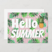 Tropical Hello Summer Palm Fronds & Pineapa Postkarte (Vorne/Hinten)