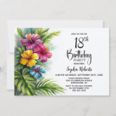 Tropical Hibiscus 18th Birthday Party Einladung (Vorderseite)