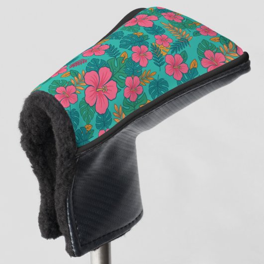 Tropical Hibiscus and Palm Leaf Pattern Golf Headcover (3/4 Vorderseite)