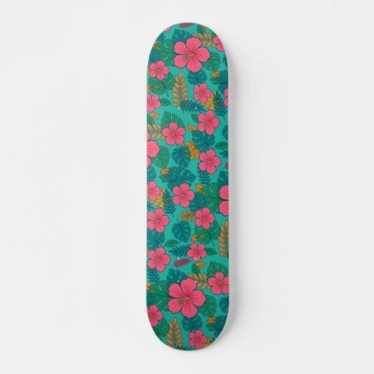 Tropical Hibiscus and Palm Leaf Pattern Skateboard (Vorne)