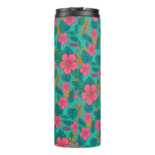 Tropical Hibiscus and Palm Leaf Pattern  Thermosbecher (Rückseite)
