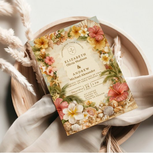Tropical Hibiscus Beach Botanical Wedding Einladung