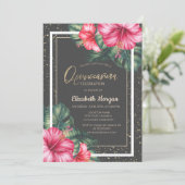 Tropical Hibiscus,Confetti  Einladung (Stehend Vorderseite)