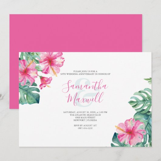 Tropical Hibiscus Flower Anniversary Invite (Vorne/Hinten)