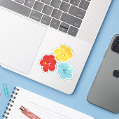 Tropical Hibiscus Flower Trio – Red, Yellow & Blue Aufkleber (Laptop mit iPhone)