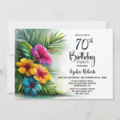 Tropical Hibiscus Flowers 70th Birthday Party Einladung (Vorderseite)