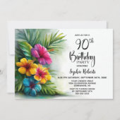 Tropical Hibiscus Flowers 90th Birthday Party Einladung (Vorderseite)