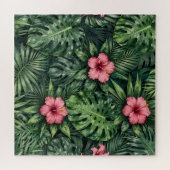 Tropical Hibiscus Monstera Jungle Pattern Puzzle (Horizontal)