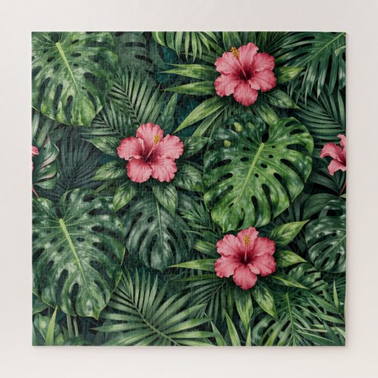 Tropical Hibiscus Monstera Jungle Pattern Puzzle (Vertikal)