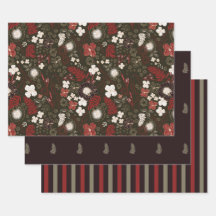 Tropical Hibiscus, Palm, Stripe Red Sage Christmas