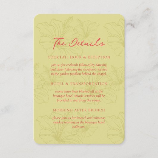 Tropical Hibiscus Pattern Vibrant Wedding Begleitkarte (Vorderseite)