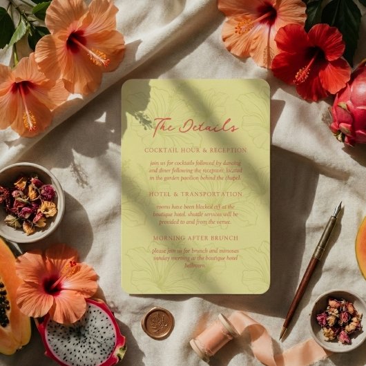 Tropical Hibiscus Pattern Vibrant Wedding Begleitkarte