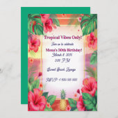 Tropical Hibiscus Pineapple Adult  Birthday In Einladung (Vorne/Hinten)
