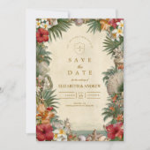 Tropical Hibiscus Seashell Wedding Save The Date (Vorderseite)