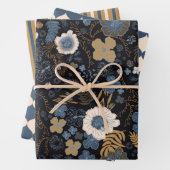 Tropical Hibiscus, Stripes, Ornaments Blue Holiday Geschenkpapier Set (Beispiel)
