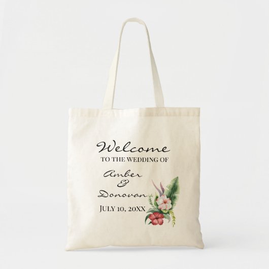 Tropical Hibiscus Watercolor Wedding Welcome Bag Tragetasche (Vorne)