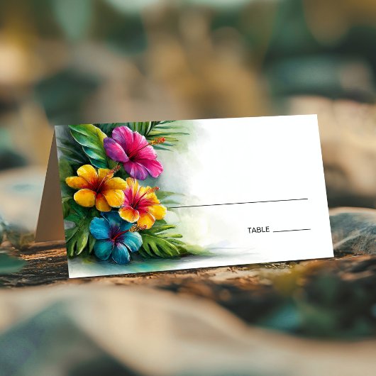 Tropical Hibiscus Wedding Place Card Platzkarte
