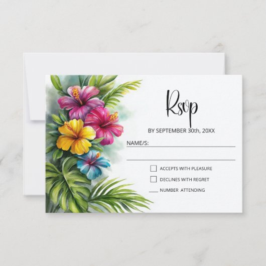 Tropical Hibiscus Wedding RSVP (Vorderseite)