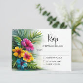 Tropical Hibiscus Wedding RSVP (Stehend Vorderseite)