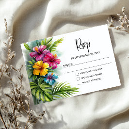 Tropical Hibiscus Wedding RSVP Karte