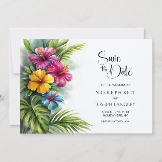 Tropical Hibiscus Wedding Save the Date (Vorderseite)