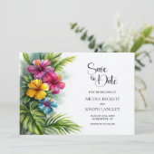 Tropical Hibiscus Wedding Save the Date (Stehend Vorderseite)
