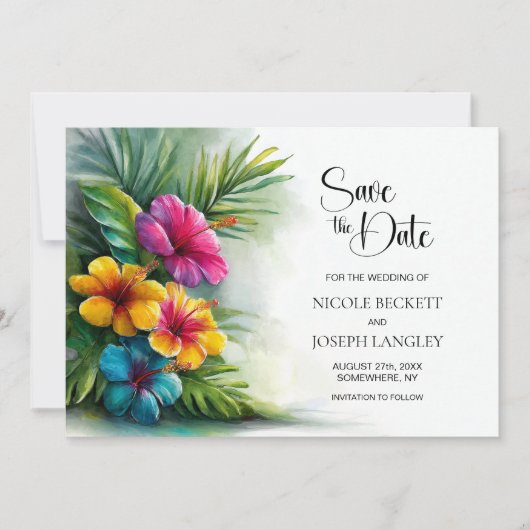 Tropical Hibiscus Wedding Save the Date (Vorderseite)