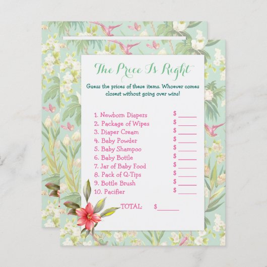 Tropical Hibiskus Baby Shower Games 2 Seiten (Vorne/Hinten)