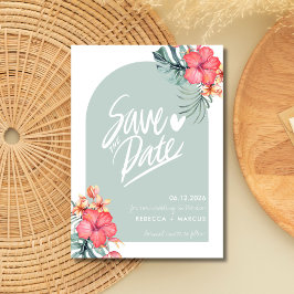 Tropical Hibiskus Beach Wedding Foto Save The Date