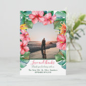 Tropical Hibiskus Foto Hochzeit Vielen Dank Karte (Stehend Vorderseite)