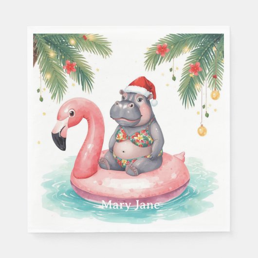Tropical Hippo Christmas Pool Party Serviette (Vorderseite)