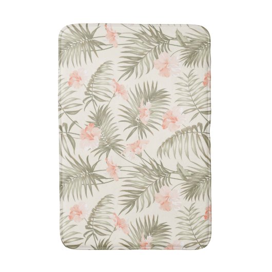 Tropical Hisbiscus Palm Tree Muster Badematte (Vorderseite Vertikal)