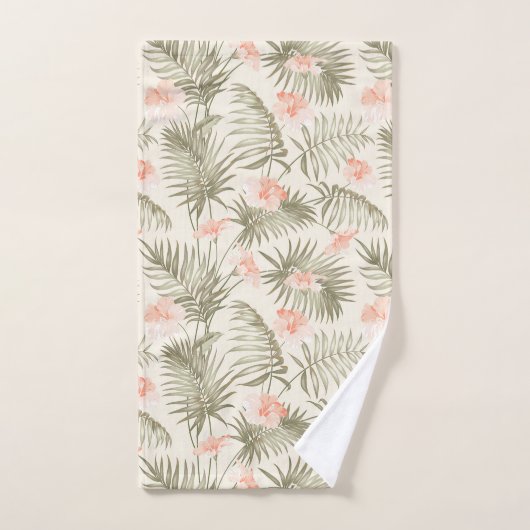 Tropical Hisbiscus Palm Tree Muster Badhandtuch Set (Handtuch)