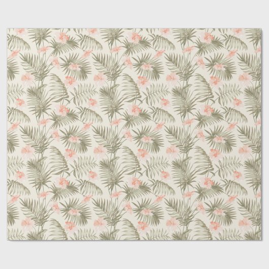 Tropical Hisbiscus Palm Tree Muster Geschenkpapier (Flach)