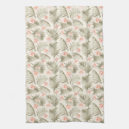 Tropical Hisbiscus Palm Tree Muster Geschirrtuch (Vertikal)