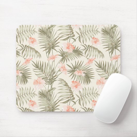 Tropical Hisbiscus Palm Tree Muster Mousepad (Mit Mouse)