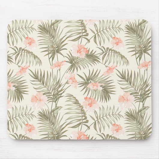 Tropical Hisbiscus Palm Tree Muster Mousepad (Vorne)