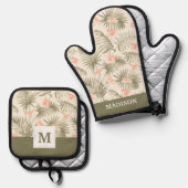 Tropical Hisbiscus Palm Tree Muster Ofenhandschuh & Topflappen-Set (Vorderseite/Rückseite)
