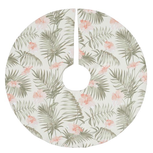 Tropical Hisbiscus Palm Tree Muster Polyester Weihnachtsbaumdecke (Vorderseite)