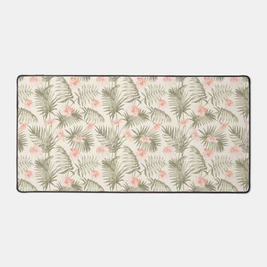 Tropical Hisbiscus Palm Tree Muster Schreibtischunterlage (Vorderseite)