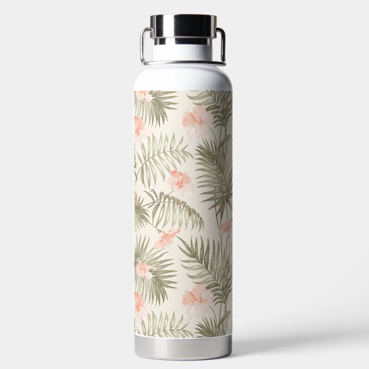 Tropical Hisbiscus Palm Tree Muster Trinkflasche (Rückseite)
