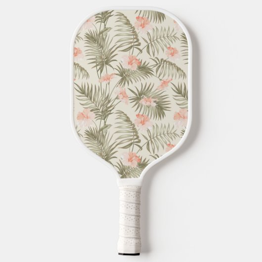 Tropical Hisbiscus Palm Tree Pattern Pickleball Schläger (Rückseite)