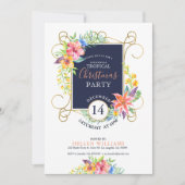 Tropical Holiday Cheers Blume & Gold Frame Einladung (Vorderseite)