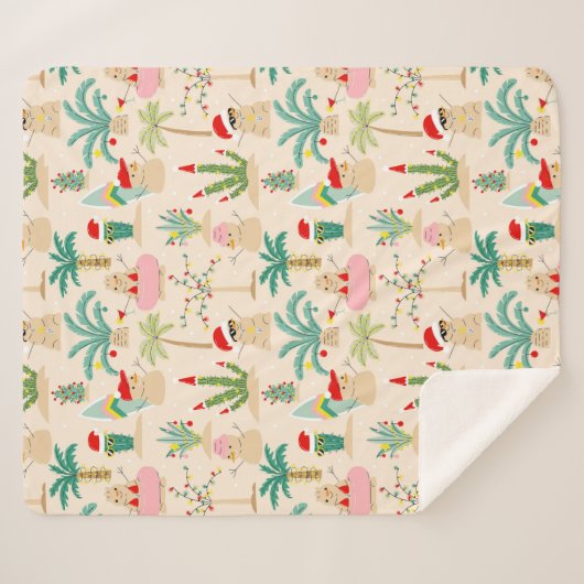 Tropical Holiday Vibes Christmas Pattern Sherpadecke (Vorderseite (Horizontal))