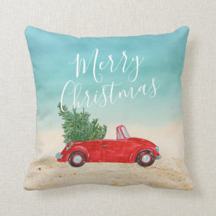 Tropical Holiday Vintag Red Car Weihnachtsbaum Kissen